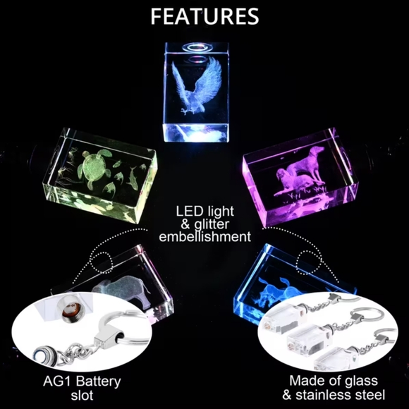 5 Piece Crystal LED Keychains (Rectangular) - Picture 4 of 13